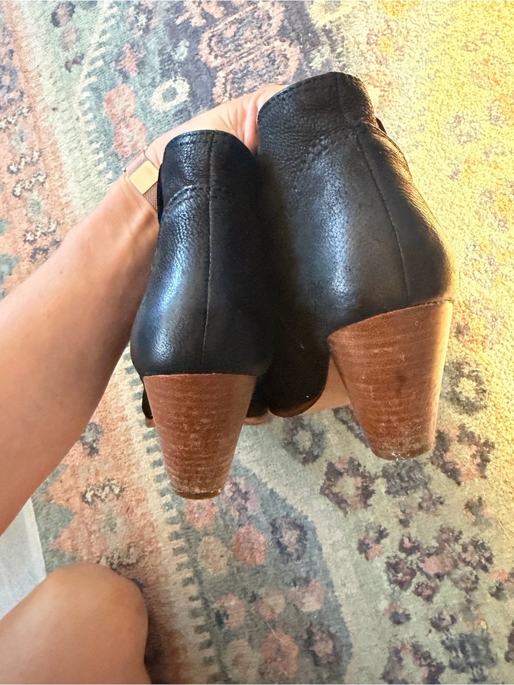 Frye Black Suede Ankle Booties with Stacked Heel - Picture 4 of 7